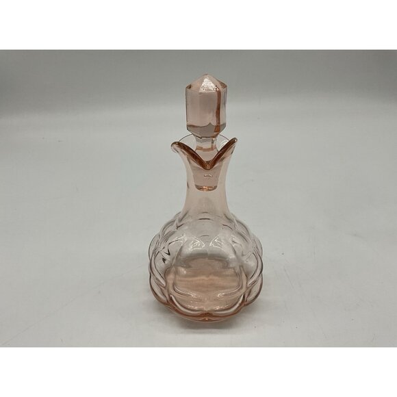 Pink Depression Glass 5" Bottle with Hexagon Shaped Stopper, MCM Collectible - Picture 8 of 13